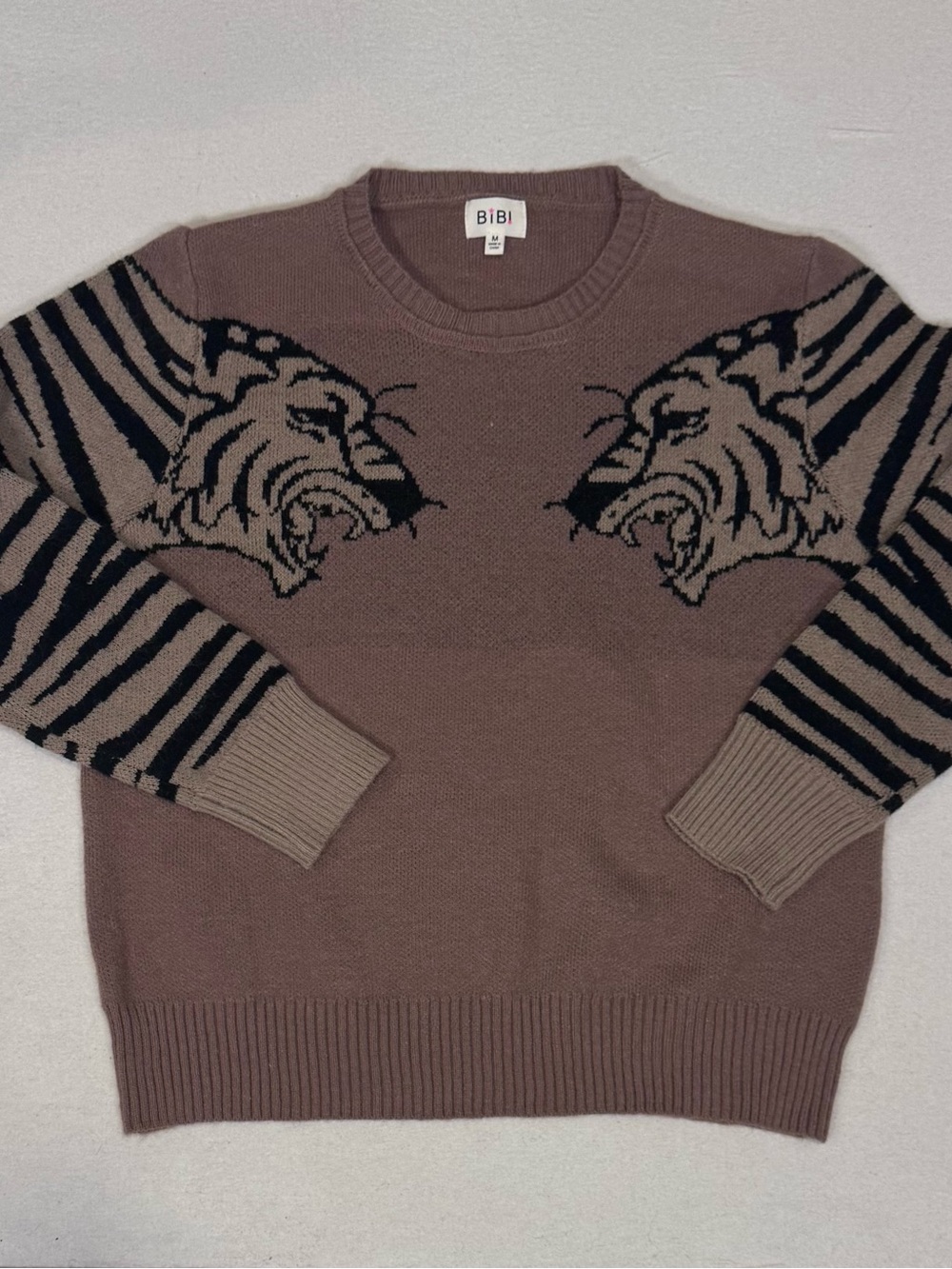 BiBi Intarsia Tiger-Print Sweater, Streetwear, Urban, Americana, whimsical